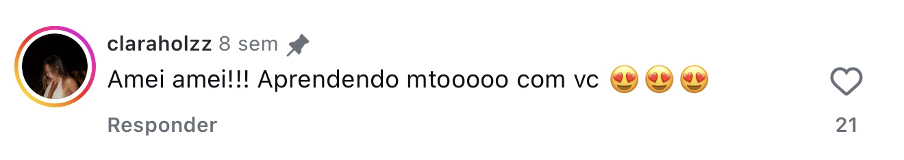 Comentário elogiando os aprendizados
